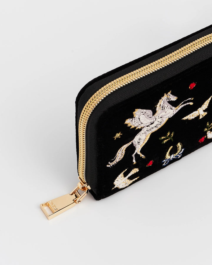 Fable Black Celestial Velvet Embroidered Purse