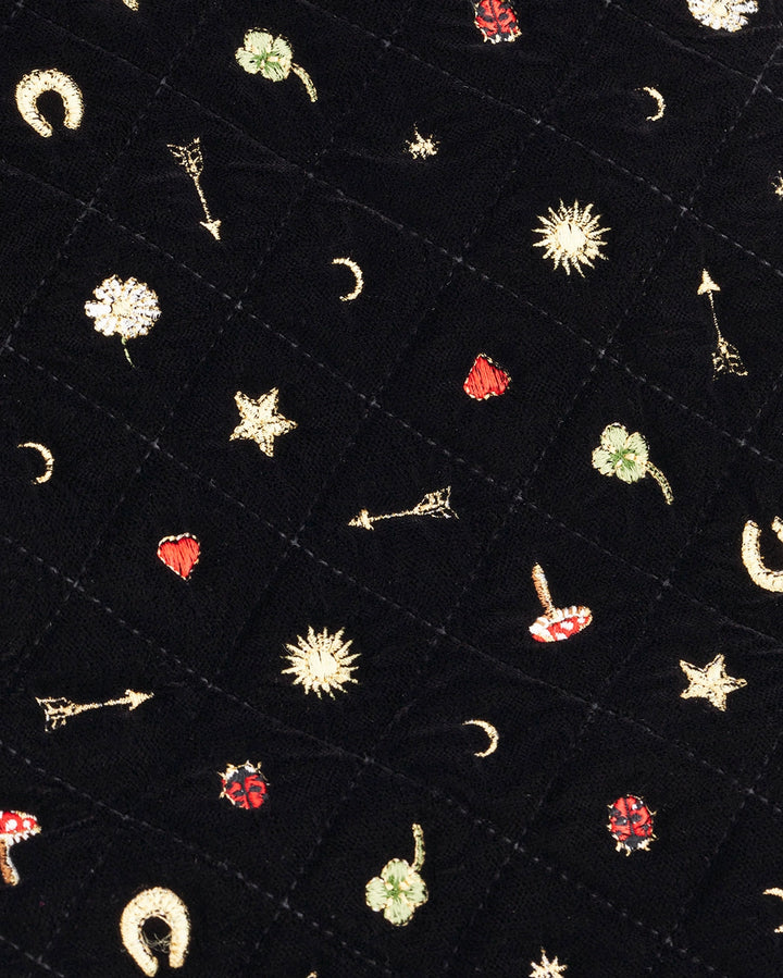 Fable Black Quilted Motif Embroidered Jewelry Roll