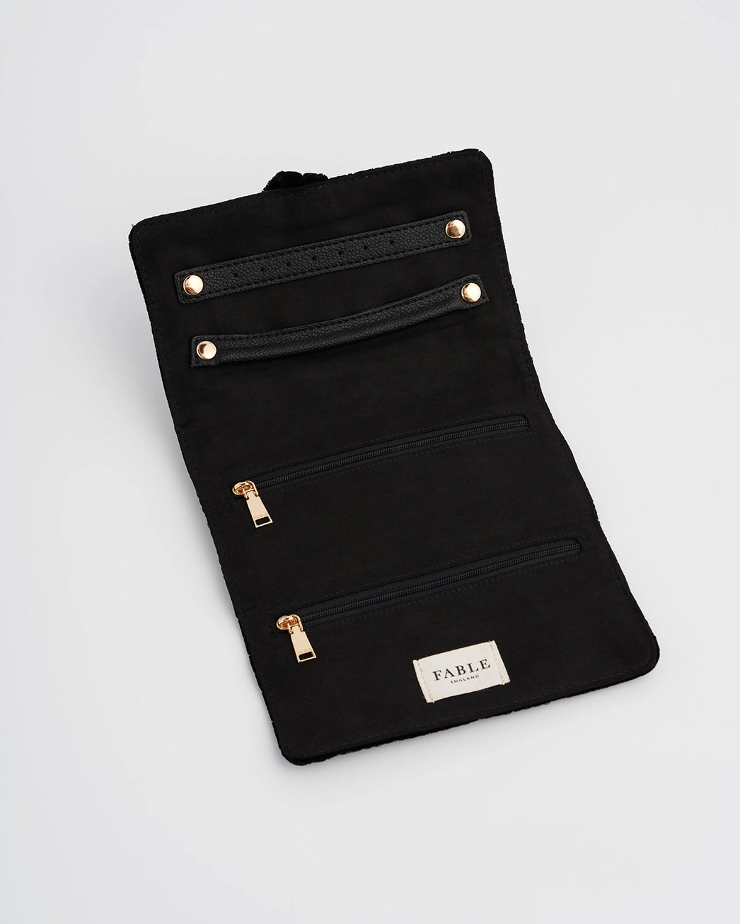 Fable Black Quilted Motif Embroidered Jewelry Roll