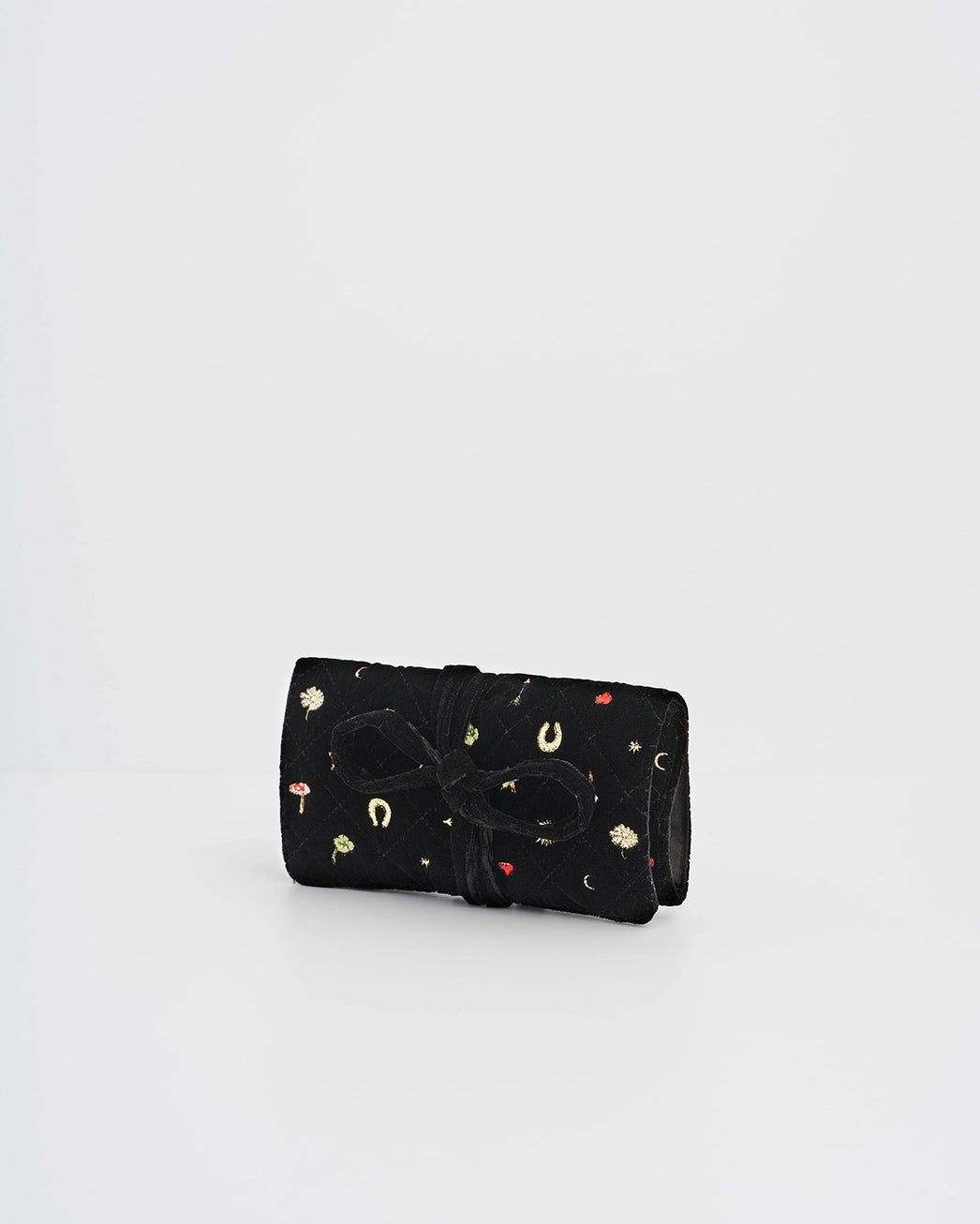 Fable Black Quilted Motif Embroidered Jewelry Roll