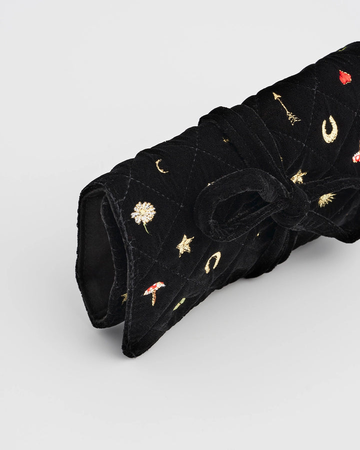 Fable Black Quilted Motif Embroidered Jewelry Roll
