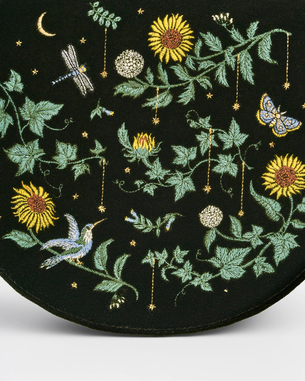 Fable Sunflower Green Velvet Embroidered Top Handle Bag