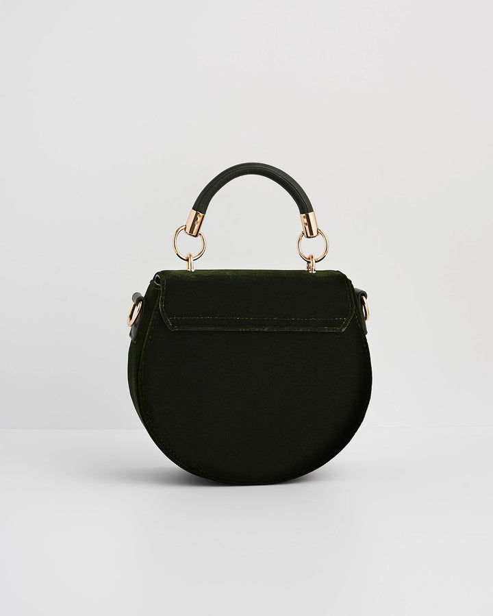 Fable Sunflower Green Velvet Embroidered Top Handle Bag