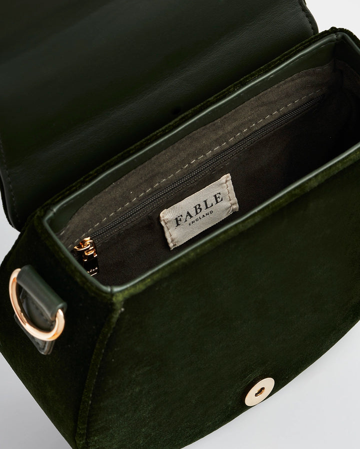 Fable Sunflower Green Velvet Embroidered Top Handle Bag