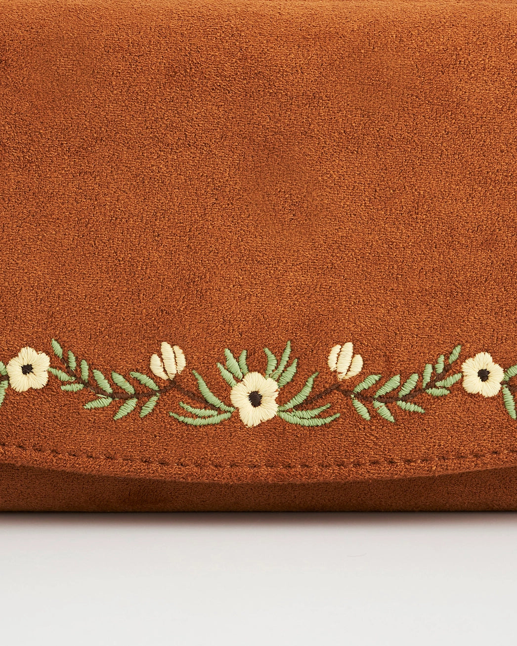Fable Tan Faux Suede Embroidered Purse