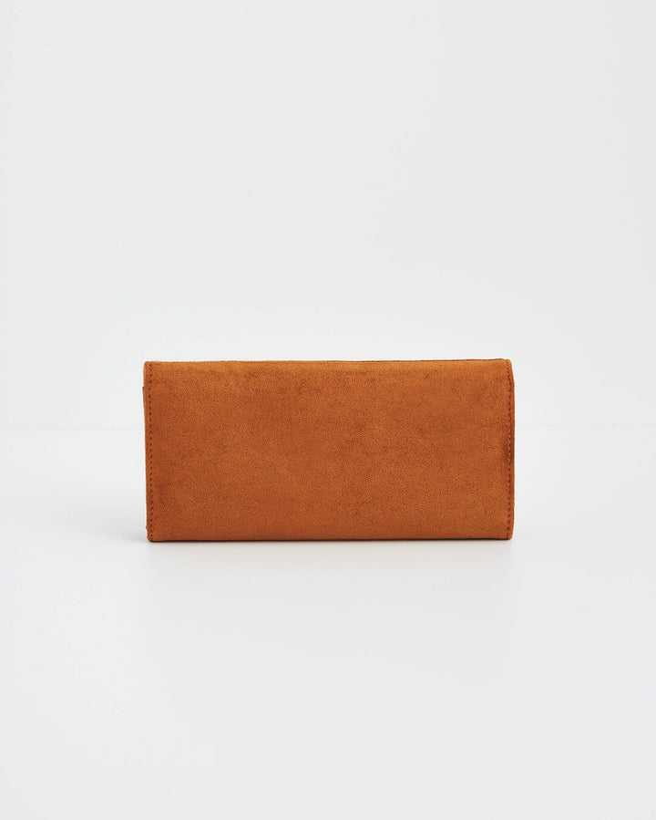 Fable Tan Faux Suede Embroidered Purse