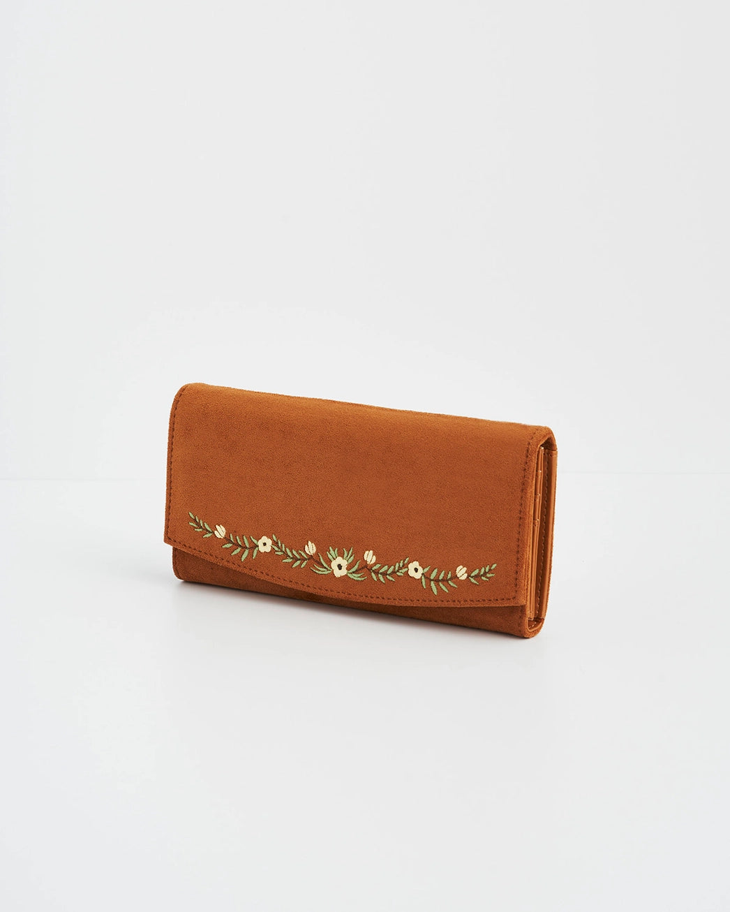 Fable Tan Faux Suede Embroidered Purse