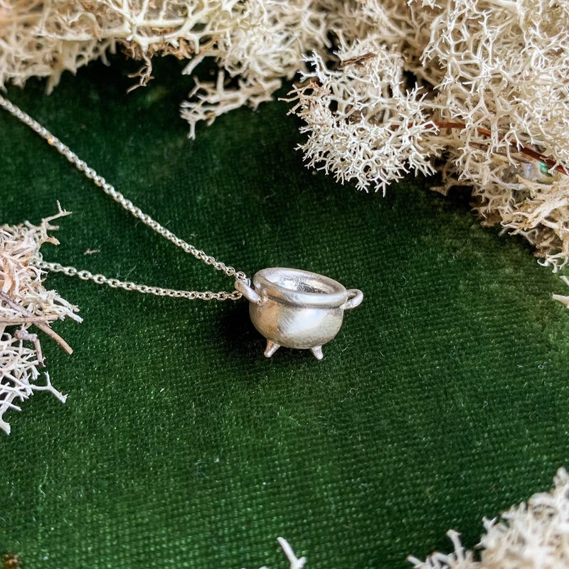 Sterling Silver or Brass Salem Cauldron Necklace