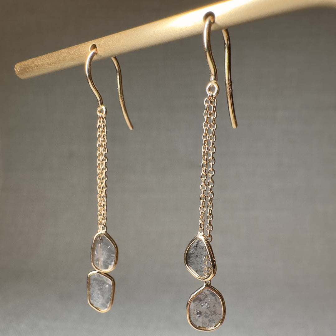 Smoky Diamond Slice Double Drop Earrings
