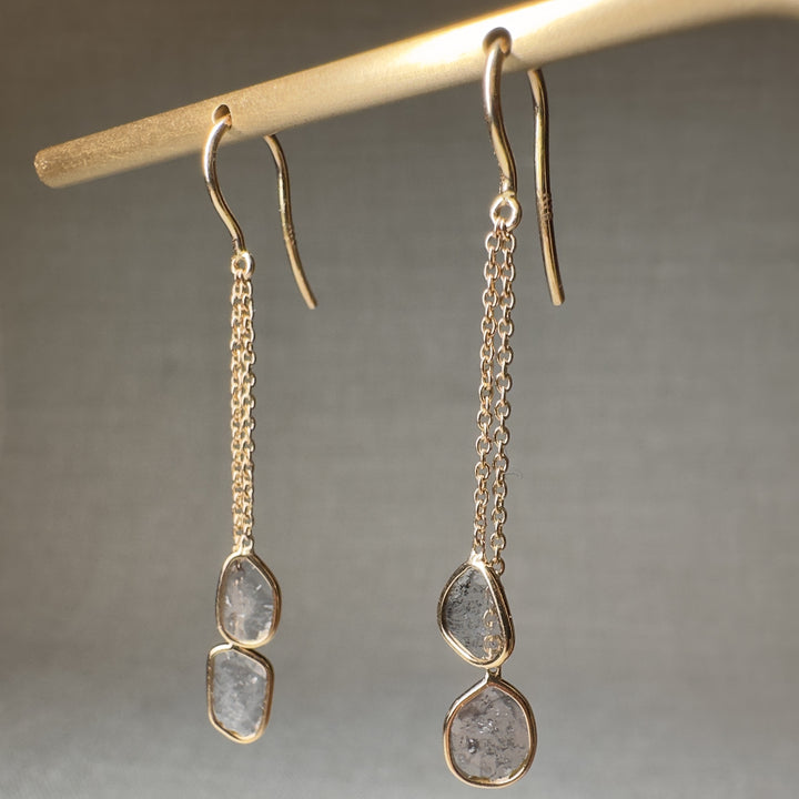 Smoky Diamond Slice Double Drop Earrings
