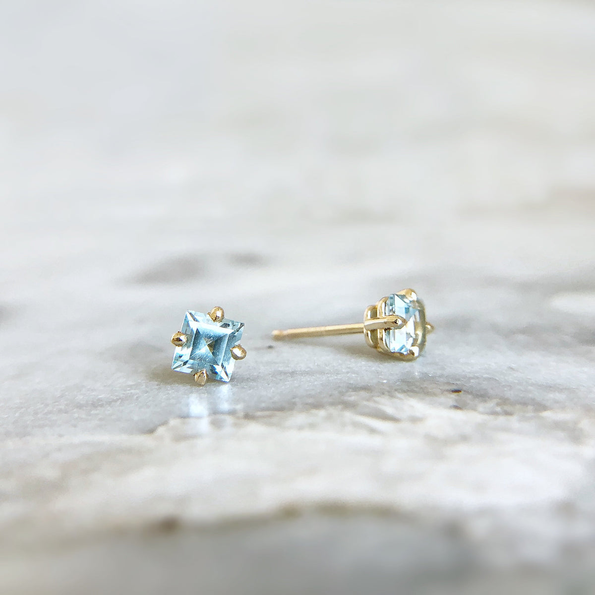 Step Cut Blue Topaz Studs