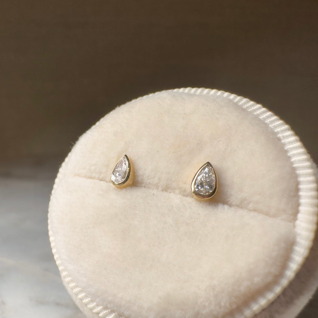 Bezel Set Pear Diamond Studs